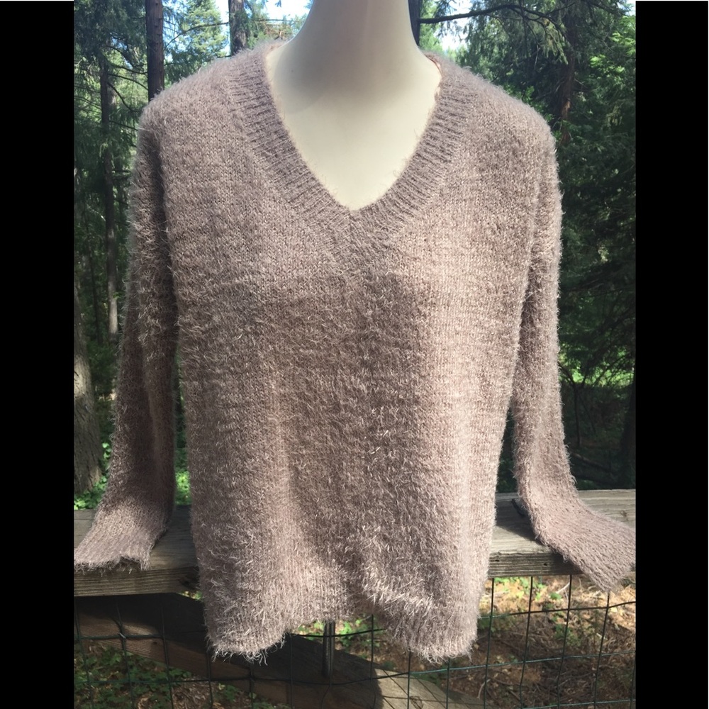 Ambiance mocha tan fuzzy tunic style cozy  fuzzy  pullover sweater HP 25x2